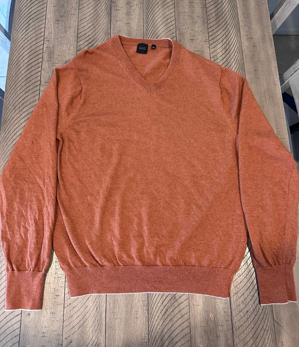 Saks Fifth Avenue Black Label Mens Large V-Neck Sweater Orange 100% Wool